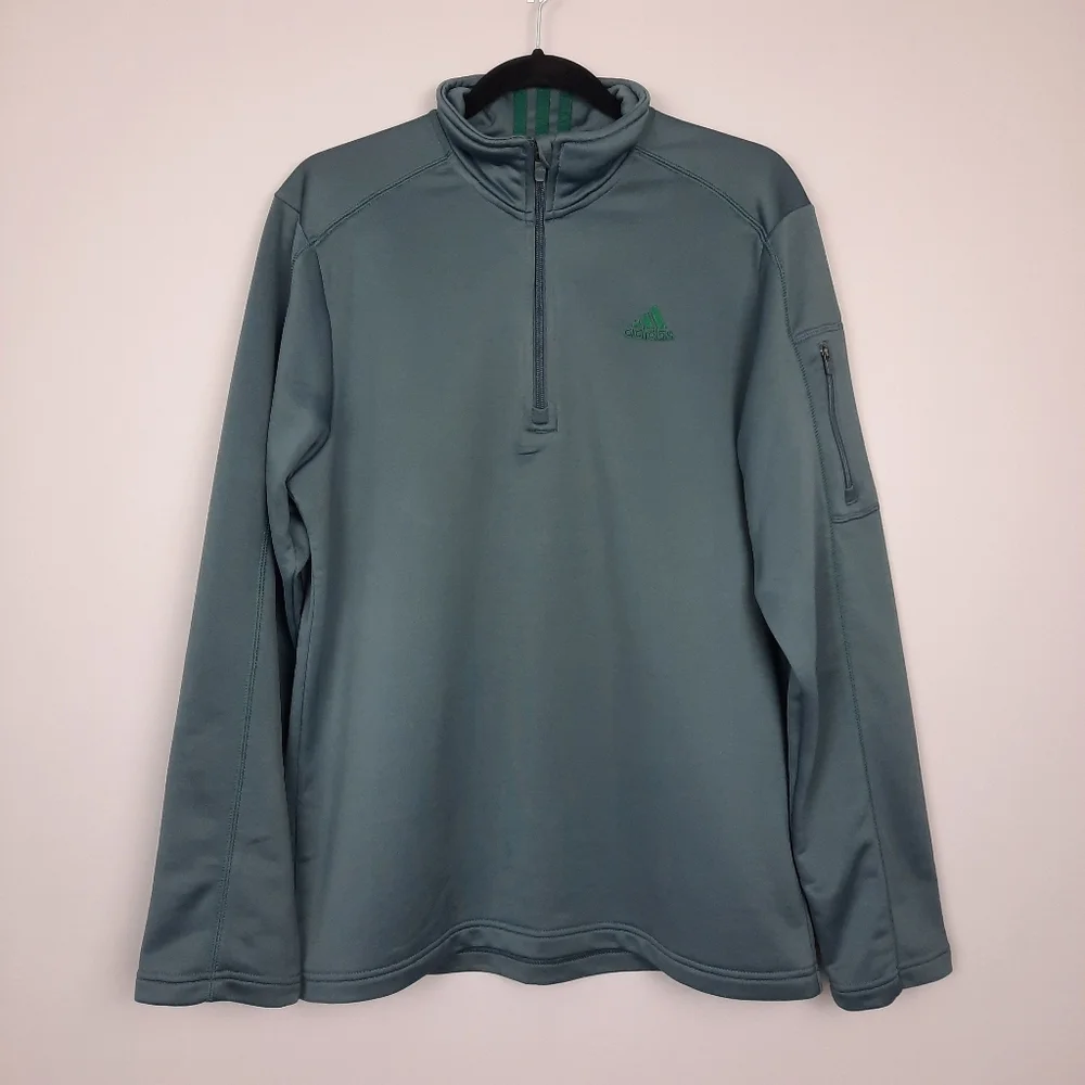 Adidas Men's Gray and Green 1/4 Zip Pullover Sweatshirt size Medium